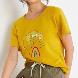 Anthropologie Mustard Yellow Short Sleeve Graphic Tee